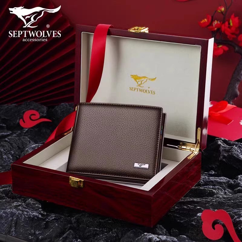 SEPTWOLVES Men Genuine Leather Dad's Wallet for Husband
