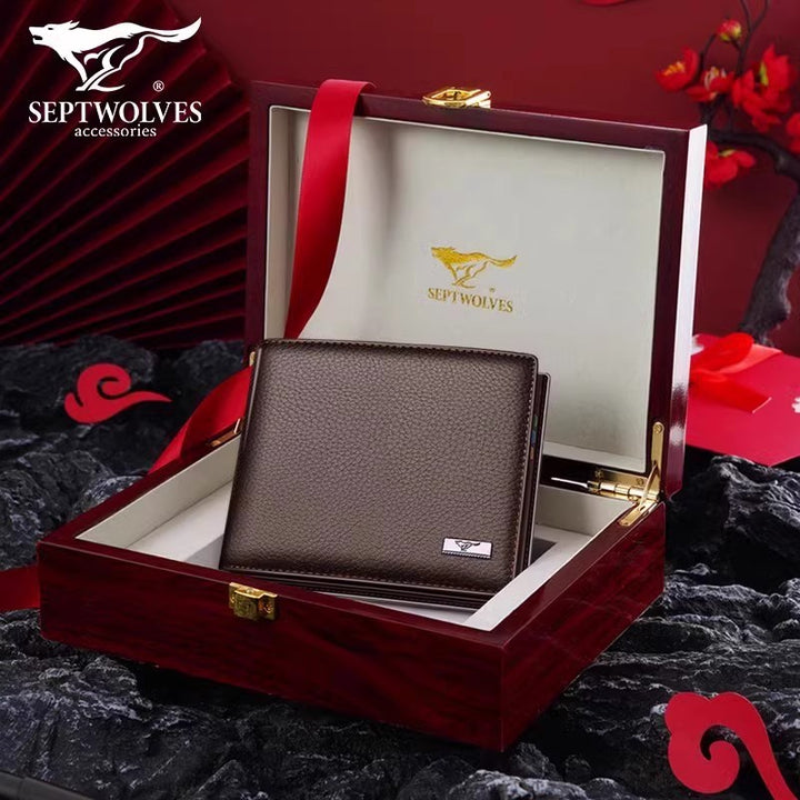 SEPTWOLVES Men Genuine Leather Dad's Wallet for Husband