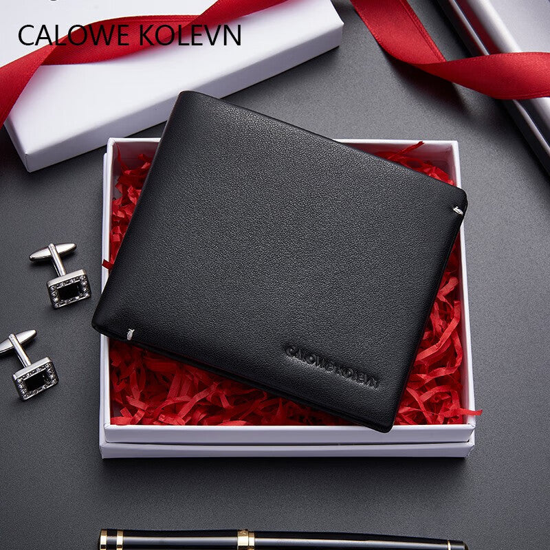 Calowe Kolevn Genuine Men Wallet Leather Short 2024 New Arrival Billfold Wallet Gift for Males