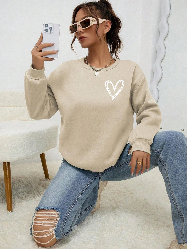 Heart Print Casual Sweatshirt
