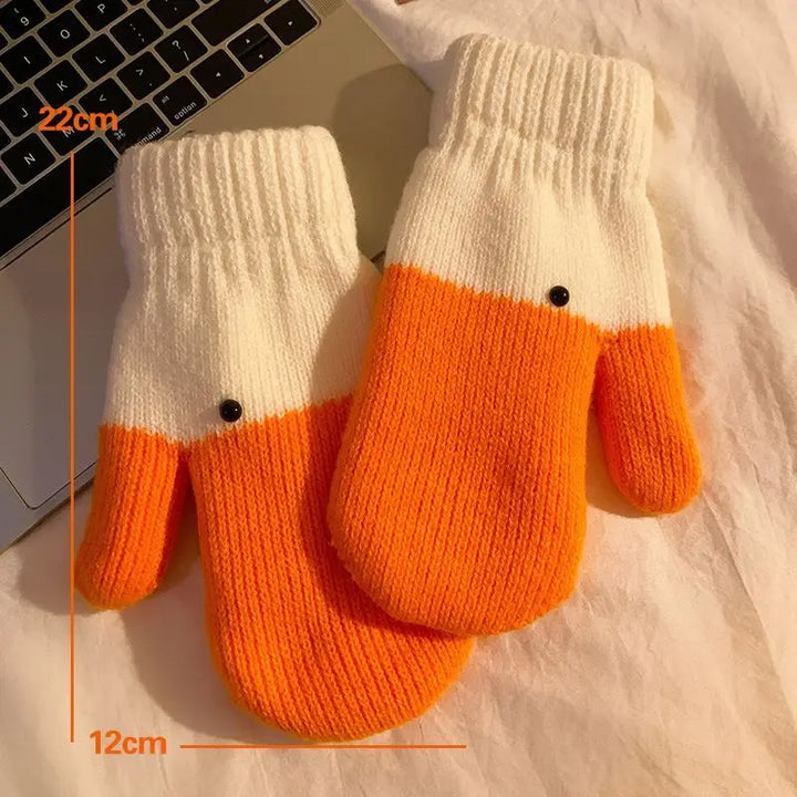 Creative Quirky Gloves Big Goose Woolen Gloves with Fingers Women's Winter Warm Plush Thick Anti Cold Gloves Cute Couple