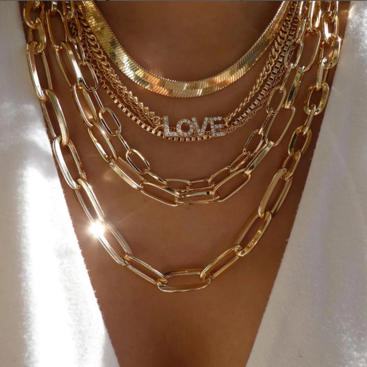 Gold Pendant Necklace Set – Trendy Boho Multi-Layer Crystal Jewelry for Women