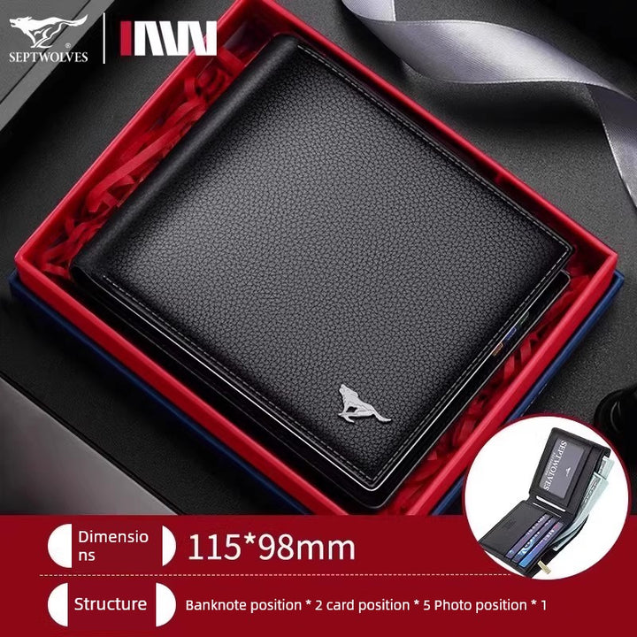 SEPTWOLVES Men Genuine Leather Genuine Goods Short One-Piece Wallet