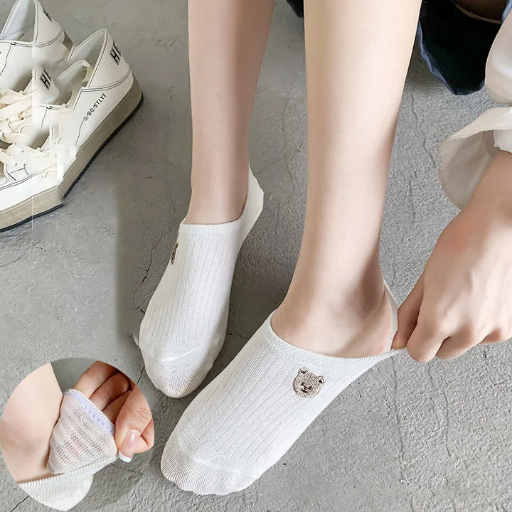 Socks Set 10 Pairs Toe Socks Women's Cotton Ankle Stockings Summer Breathable Versatile White Socks Cute Cartoon Pattern