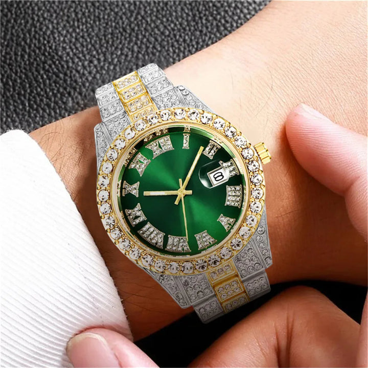 Full Diamond Stainless Steel Quartz Watch for Men