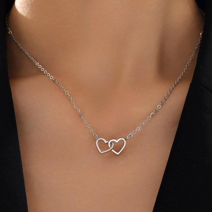 Tiny Heart Necklace – Hollow Double Pendant Chain for Women