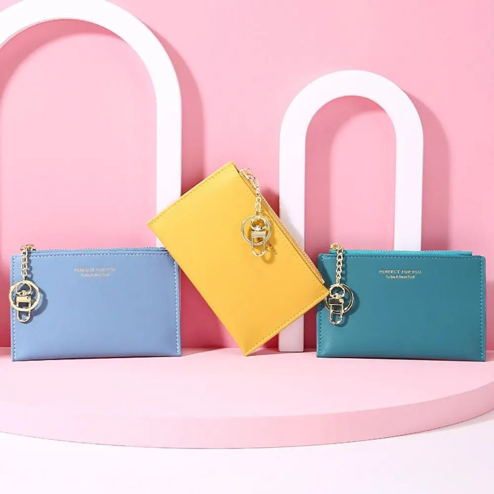 Ultra-Thin PU Leather Wallet – Mini Coin Purse with Keychain