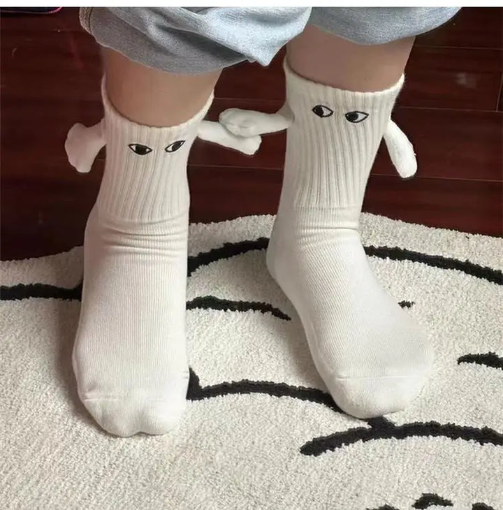 1 Pair Cute Socks Hand In Hand Sock Women Lovely High Quality Solid Color Black White Socks Summer Lace Mesh Short Socks