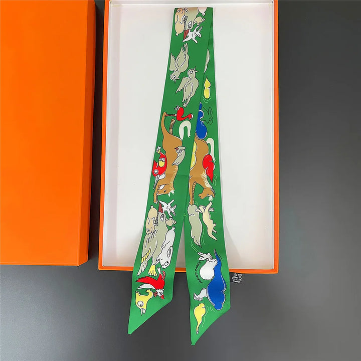 Women’s Ribbon Scarf – Long Skinny Animal Print Headwrap