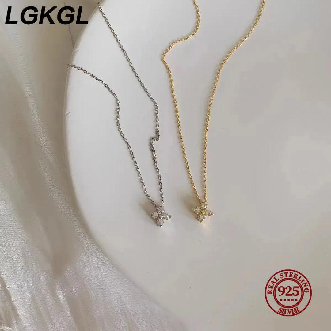 18K Gold-Plated Zircon Necklace – S925 Sterling Silver Four Leaf Clover Pendant for Women
