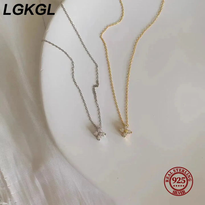 18K Gold-Plated Zircon Necklace – S925 Sterling Silver Four Leaf Clover Pendant for Women