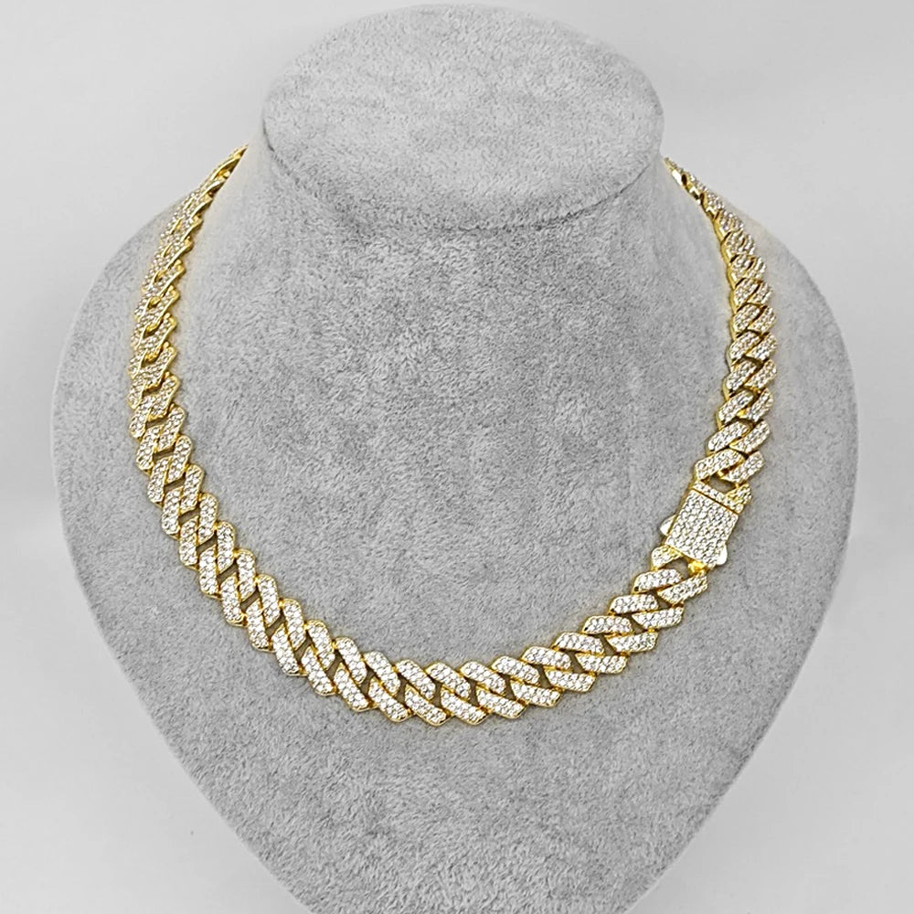 Frosted 15MM Cuban Chain Necklace – Rhinestone Hip Hop Bling