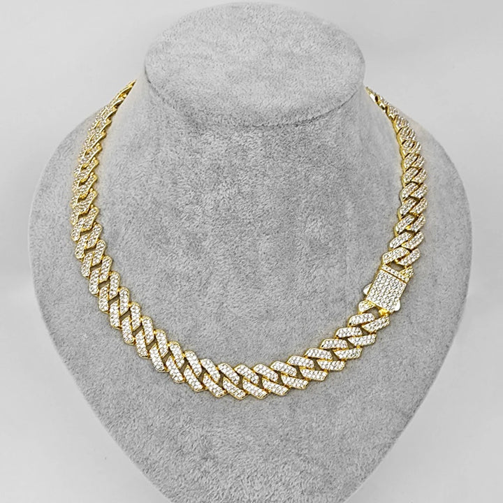 Frosted 15MM Cuban Chain Necklace – Rhinestone Hip Hop Bling