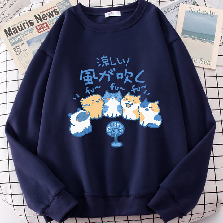 5 Cats Fan Print Sweatshirt