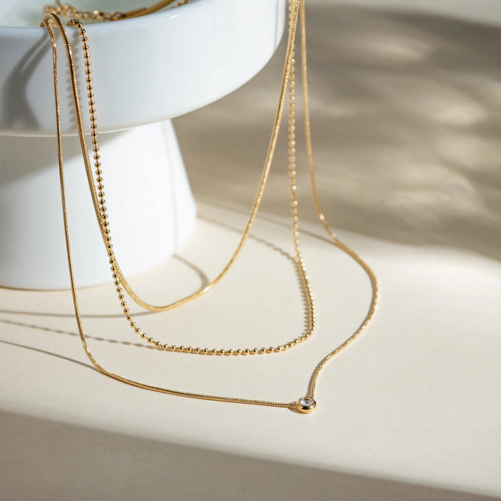 18K PVD Minimalist Light Cozy Stainless Steel Three Layer Y Shaped Necklace Chain Trendy Women Premium Jewelry Bijoux