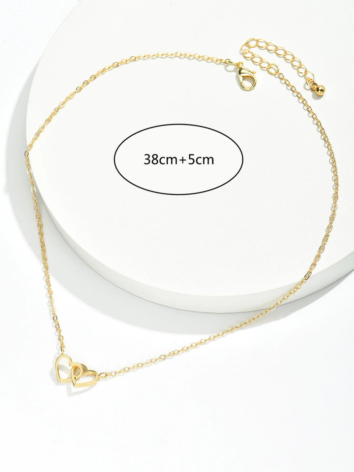 Tiny Heart Necklace – Hollow Double Pendant Chain for Women