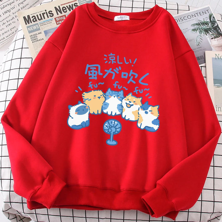 5 Cats Fan Print Sweatshirt