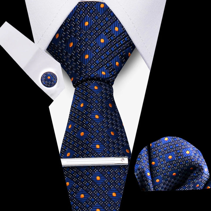 Tie For Men Business Luxury Fashion Necktie Navy Blue 4pcs Set Tie Clip Cufflinks Pocket Square Wedding Suit Accessories Gravata