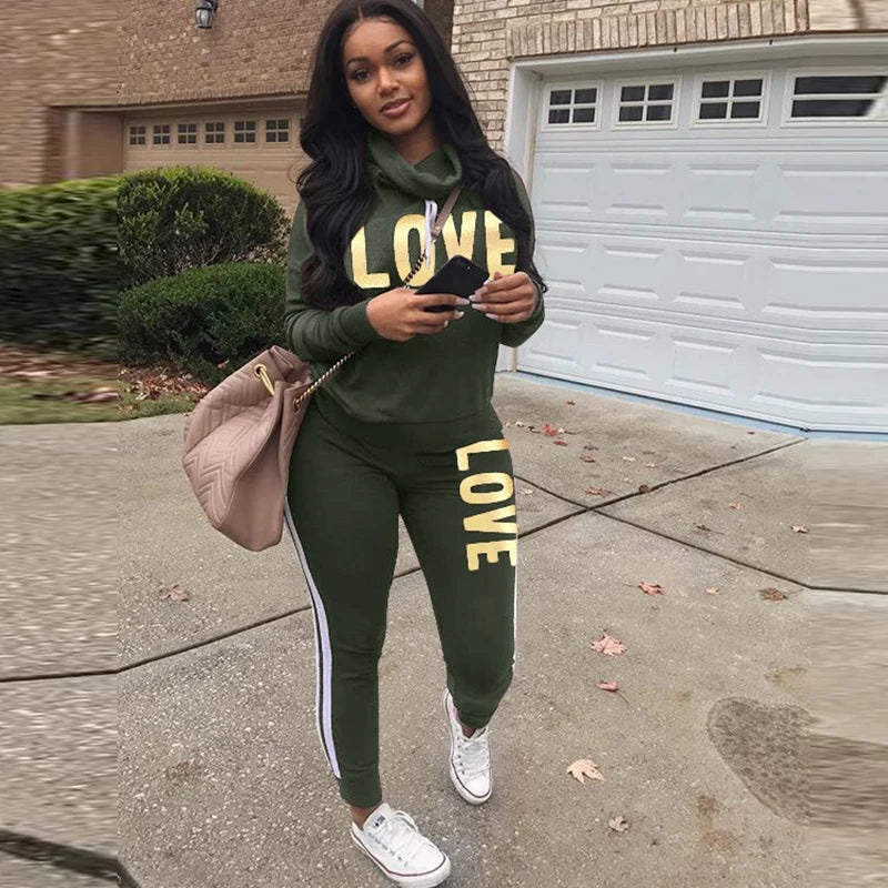 LOVE" Print Hoodie Set