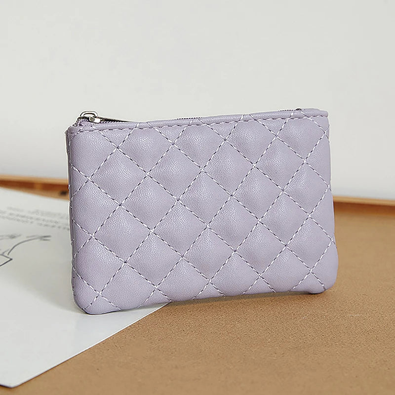 Plaid PU Leather Coin Purse – Mini Zipper Wallet & Card Holder for Women