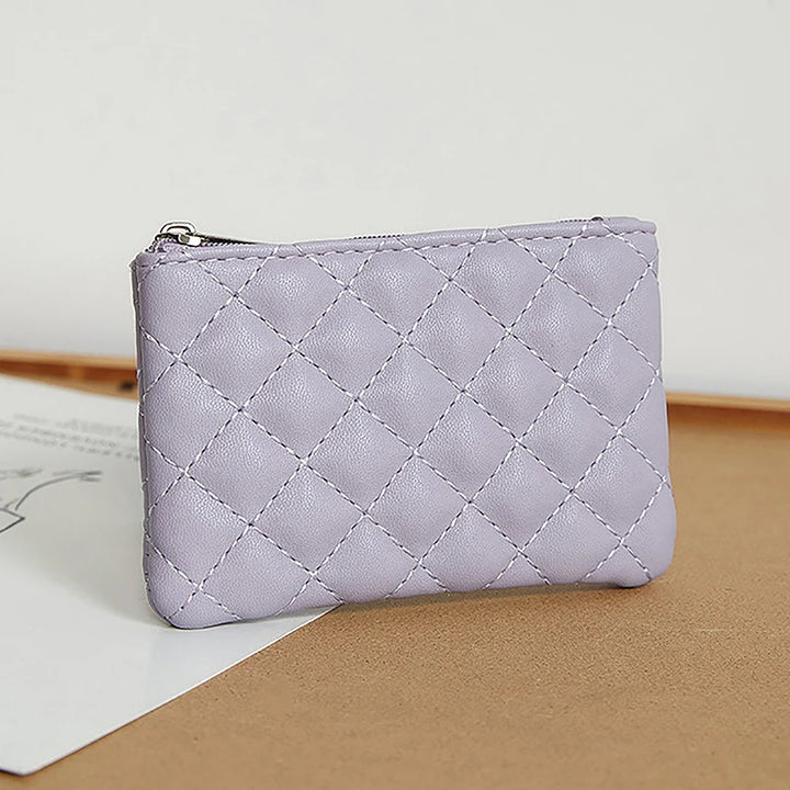 Plaid PU Leather Coin Purse – Mini Zipper Wallet & Card Holder for Women
