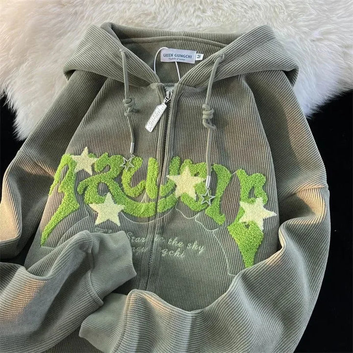 Embroidered Zip-Up Hoodie for Women