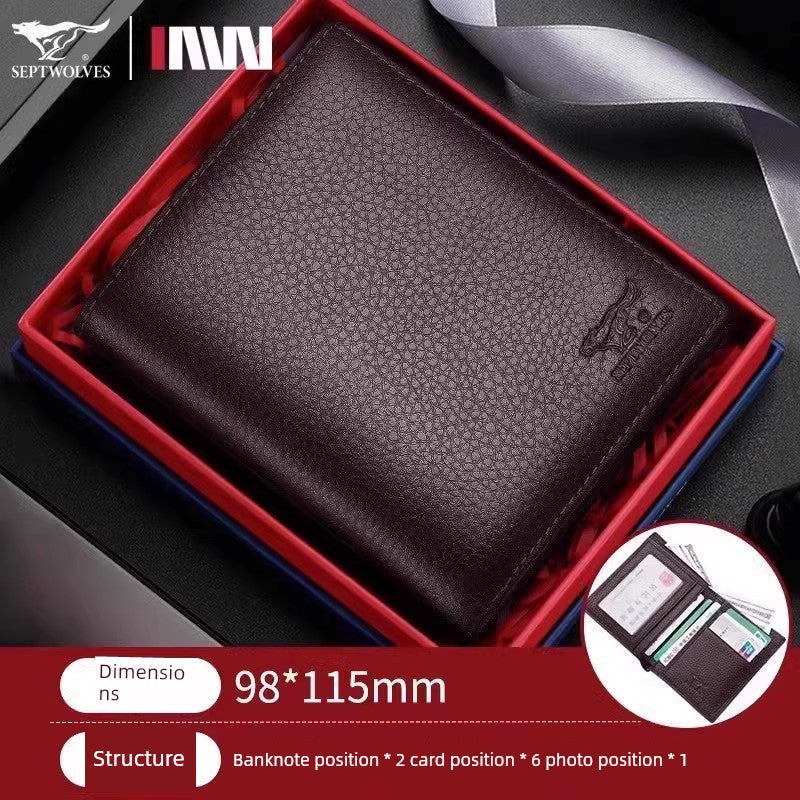 SEPTWOLVES Men Genuine Leather Genuine Goods Short One-Piece Wallet