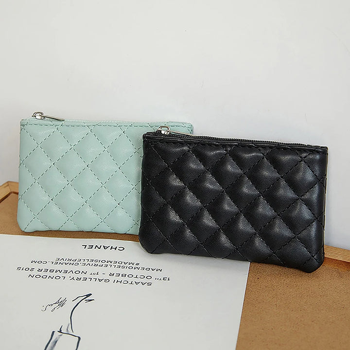 Plaid PU Leather Coin Purse – Mini Zipper Wallet & Card Holder for Women