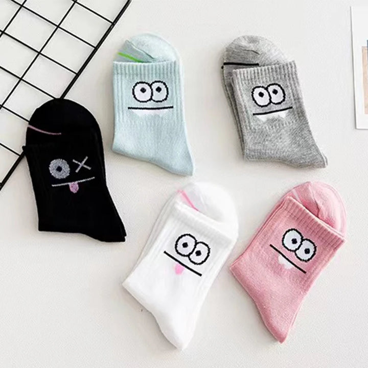 5 Pairs Cute Expression Print Socks, Comfy & Funny All-match Mid Tube Socks, Women's Stockings & Hosiery