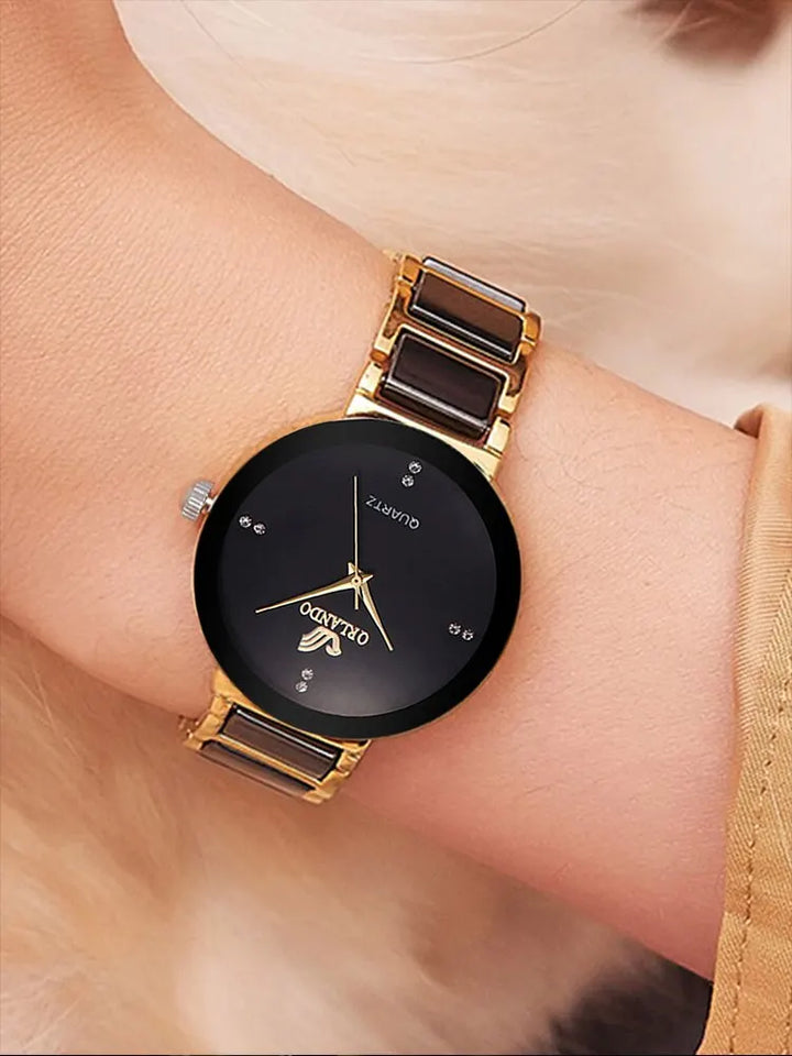 LuxeGlow™ – Women’s Gold Steel Band Quartz Watch