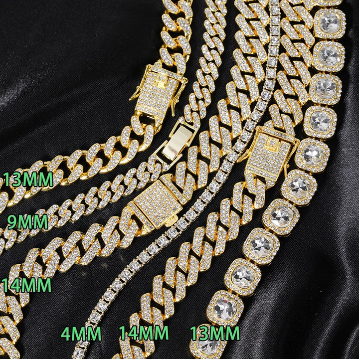 Frosted 15MM Cuban Chain Necklace – Rhinestone Hip Hop Bling