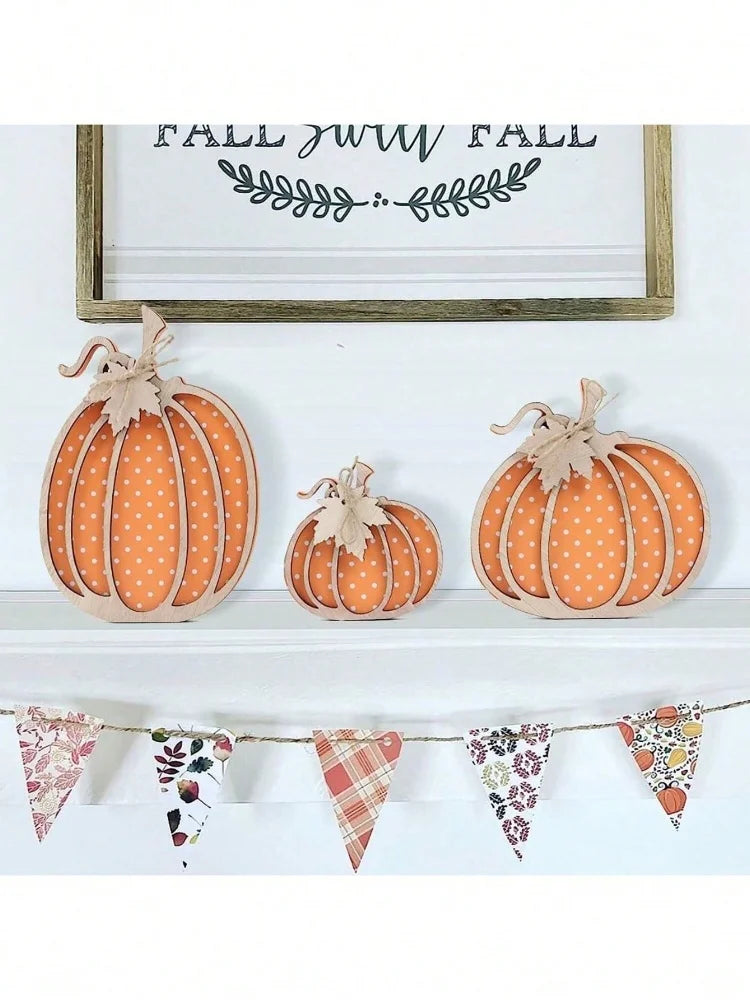 3pcs, Fall Decor, Wooden Autumn Pumpkin Fall Decorations For Home Shelf Mantel Table Decor Pumpkins Of Three Sizes Fall Season