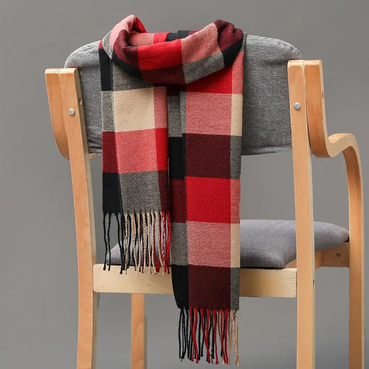 Long Tassel Scarf – Faux Cashmere Plaid Wrap for Men & Women