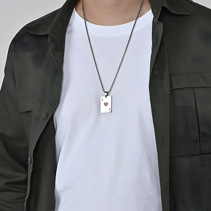. Poker Ace Card Necklace – Spades & Hearts Hip Hop Chain for Men