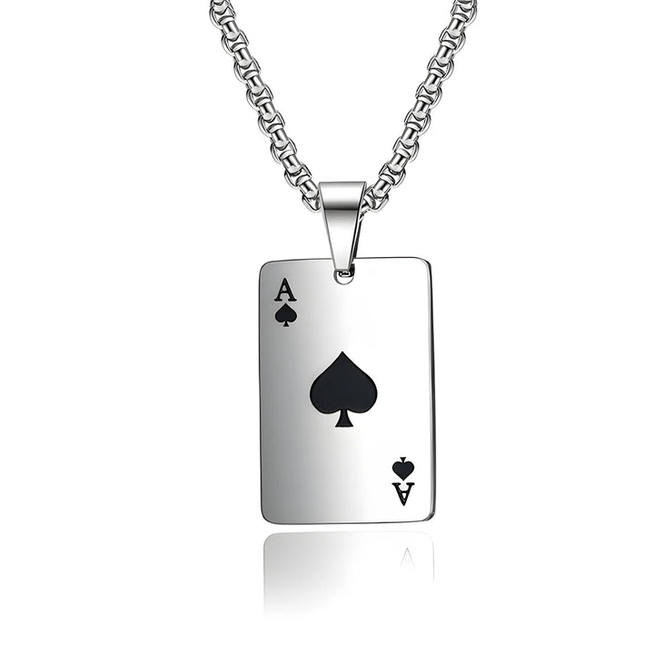 . Poker Ace Card Necklace – Spades & Hearts Hip Hop Chain for Men