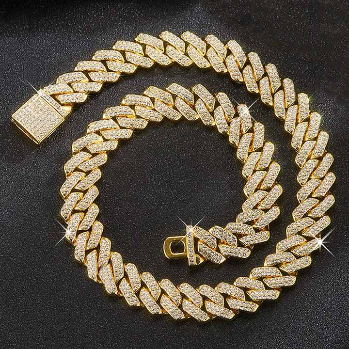 Frosted 15MM Cuban Chain Necklace – Rhinestone Hip Hop Bling