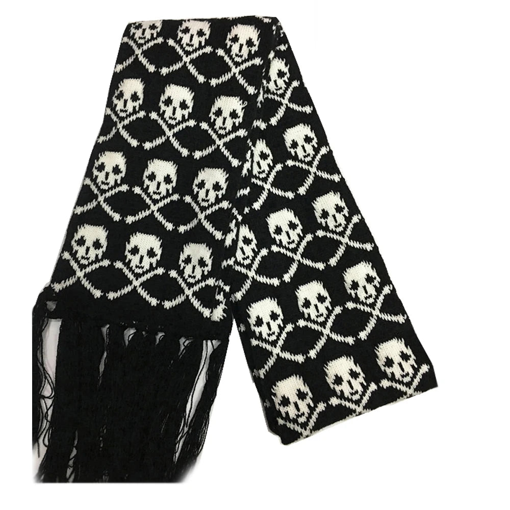 Skull Pattern Scarf – Unisex Knitted Wrap with Skeleton Design