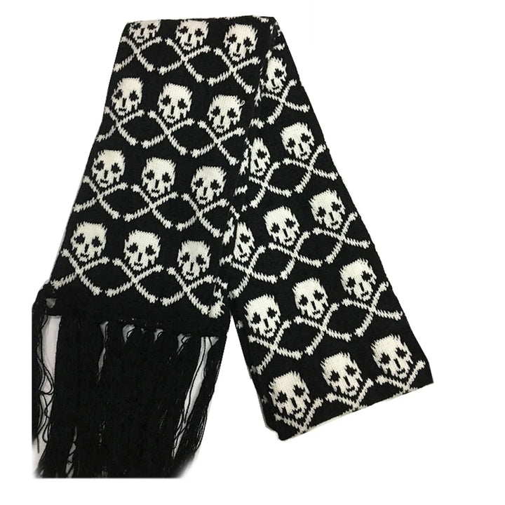 Skull Pattern Scarf – Unisex Knitted Wrap with Skeleton Design