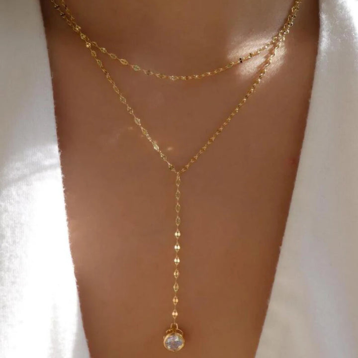 Gold Pendant Necklace Set – Trendy Boho Multi-Layer Crystal Jewelry for Women