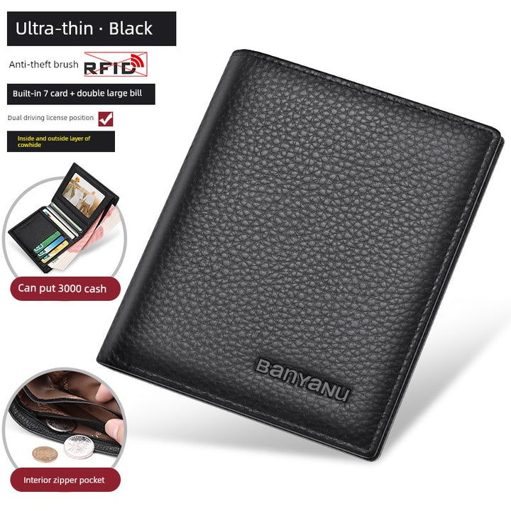 Banyanu Men's Horizontal Leather Driving License One-Piece Wallet