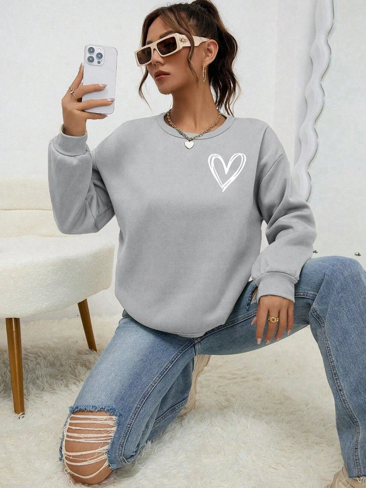 Heart Print Casual Sweatshirt