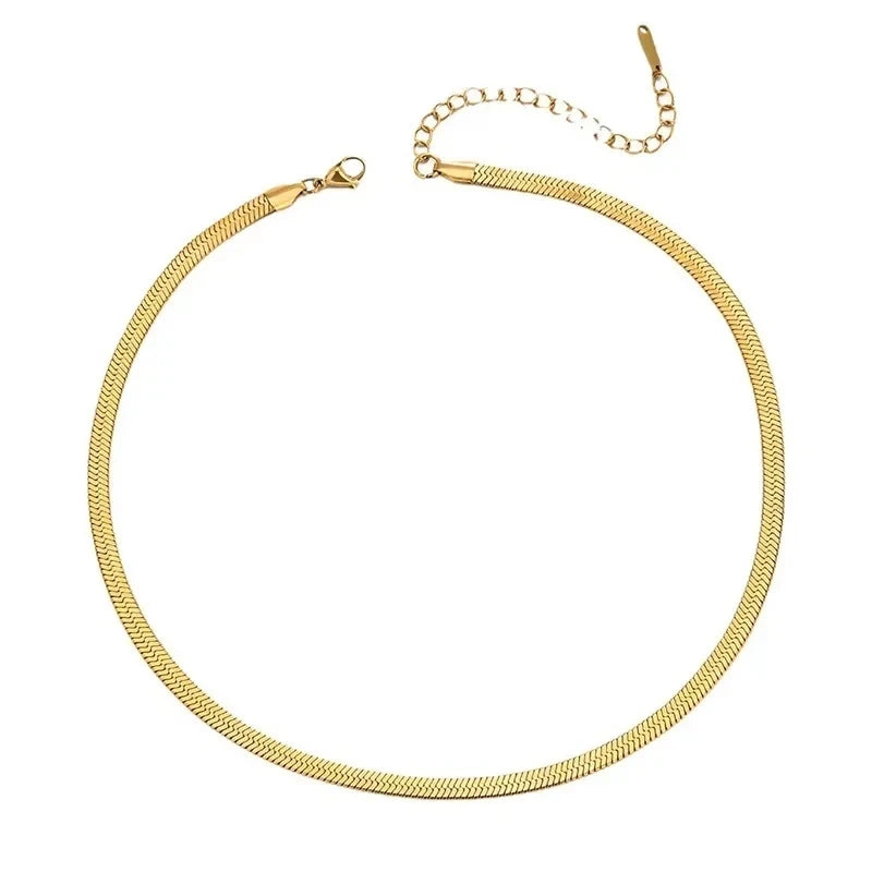 316L Gold Color Stainless Steel Snake Chain Necklace for Women Men Herringbone Choker Neck Chains 2024 Trend Jewelry Gift Hot