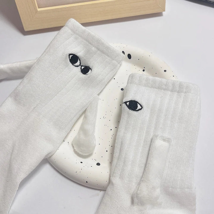 1 Pair Cute Socks Hand In Hand Sock Women Lovely High Quality Solid Color Black White Socks Summer Lace Mesh Short Socks