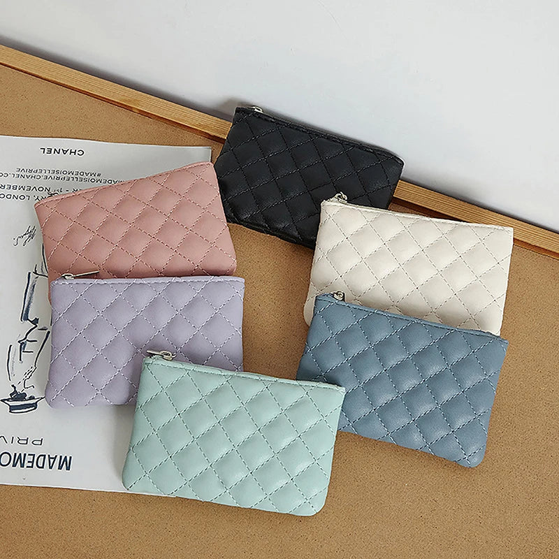 Plaid PU Leather Coin Purse – Mini Zipper Wallet & Card Holder for Women