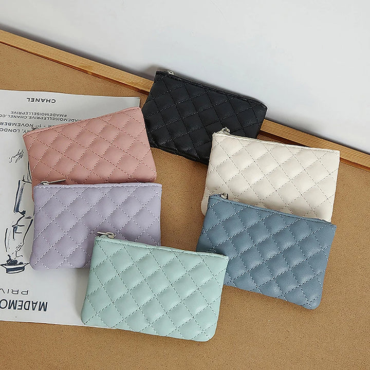 Plaid PU Leather Coin Purse – Mini Zipper Wallet & Card Holder for Women
