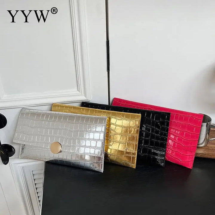 Luxe Envelope Clutch – Stylish PU Leather Shoulder Bag with Chain Detail