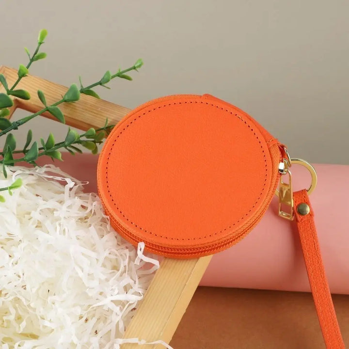 Mini Round Coin Pouch – Solid Color PU Leather Wallet & Accessory Bag
