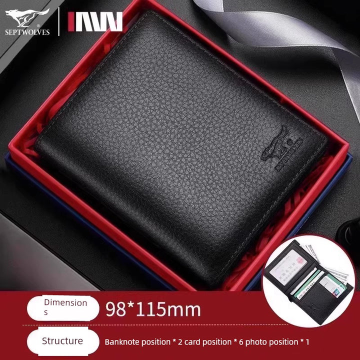 SEPTWOLVES Men Genuine Leather Genuine Goods Short One-Piece Wallet