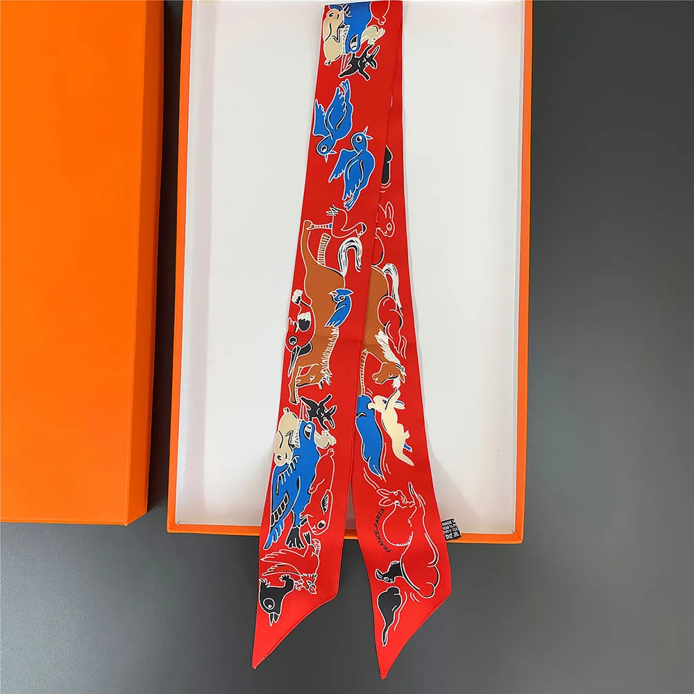 Women’s Ribbon Scarf – Long Skinny Animal Print Headwrap