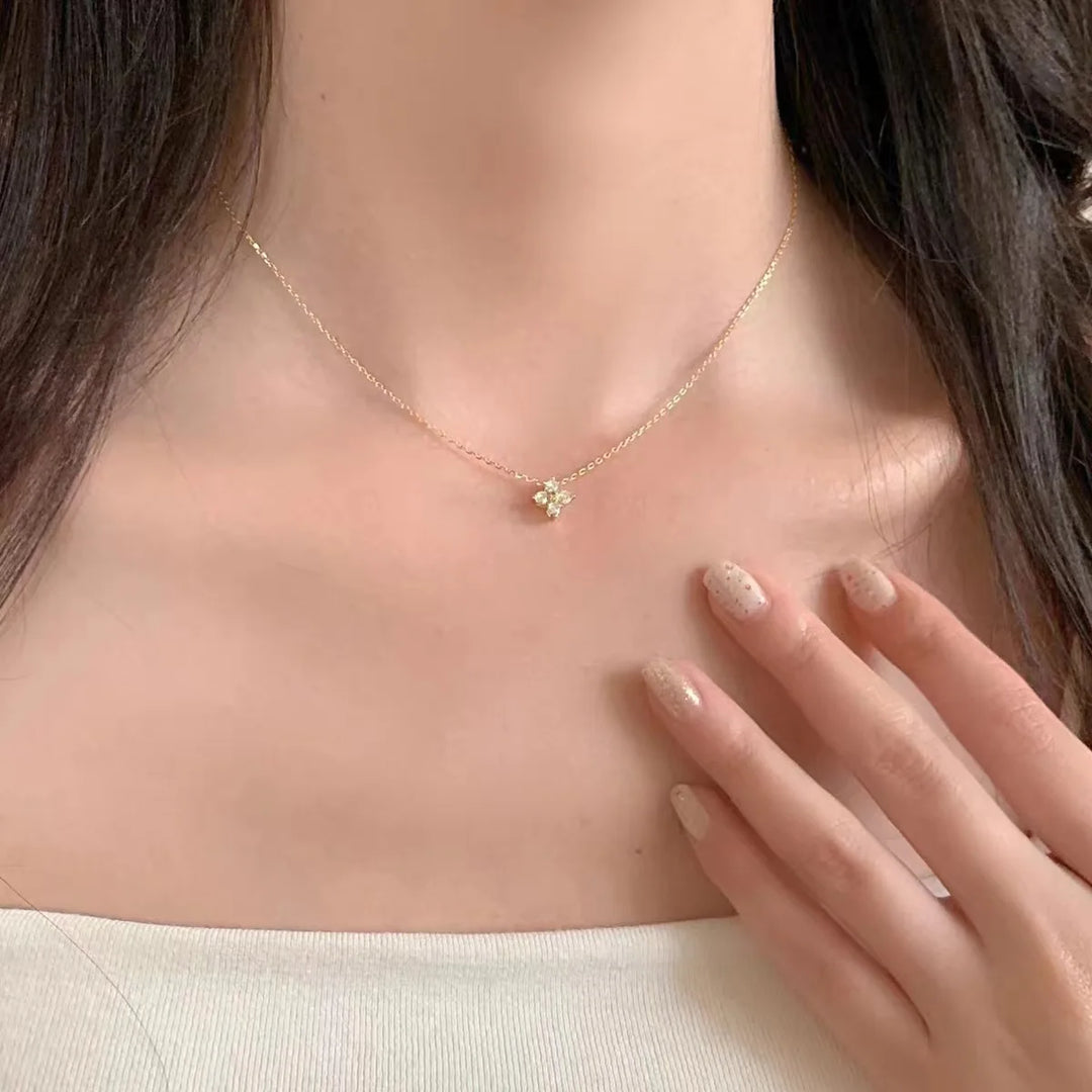 18K Gold-Plated Zircon Necklace – S925 Sterling Silver Four Leaf Clover Pendant for Women